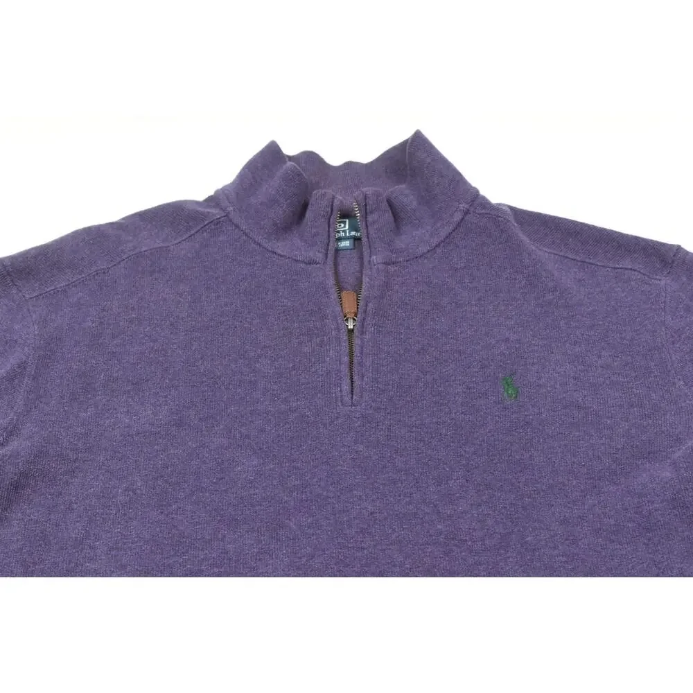 Polo Ralph Lauren 1/4 Zip Pullover Sweater Mens XL Purple Long Sleeve Cotton